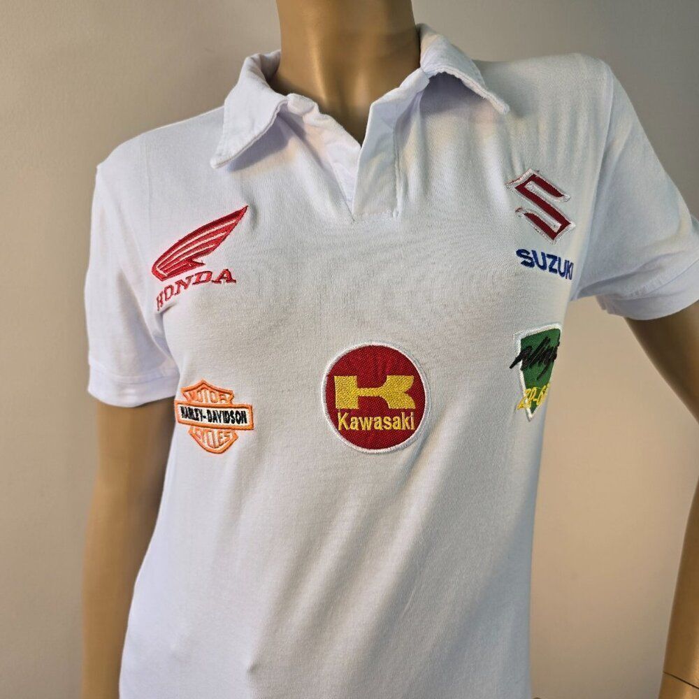Puma Sport Lifestyle Shirt Women Sz S Harley Honda Suzuki Kawasaki Ninja Patches